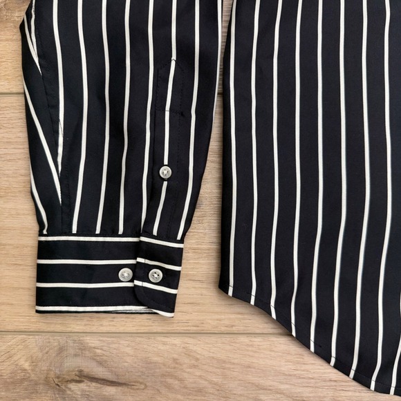 LRL Ralph Lauren Silk Black White Striped‎ Ruffle Front Dark Coquette Goth L - Picture 5 of 15